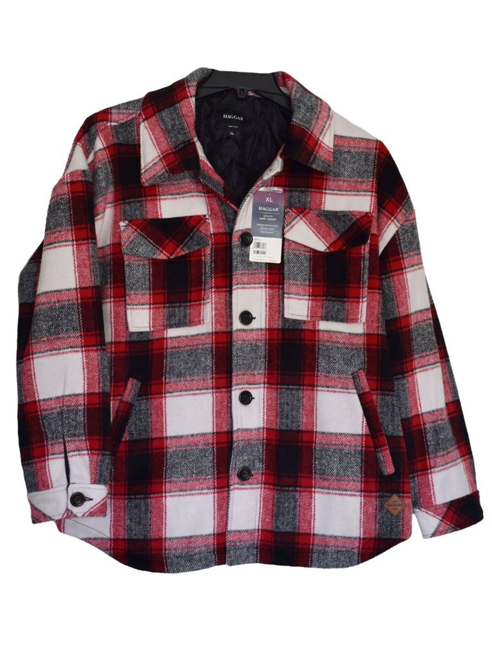 HAGGAR Men’s Utility Shirt Jacket Red Plaid Quilted Lining Durable Shacket XL - Picture 3 of 6
